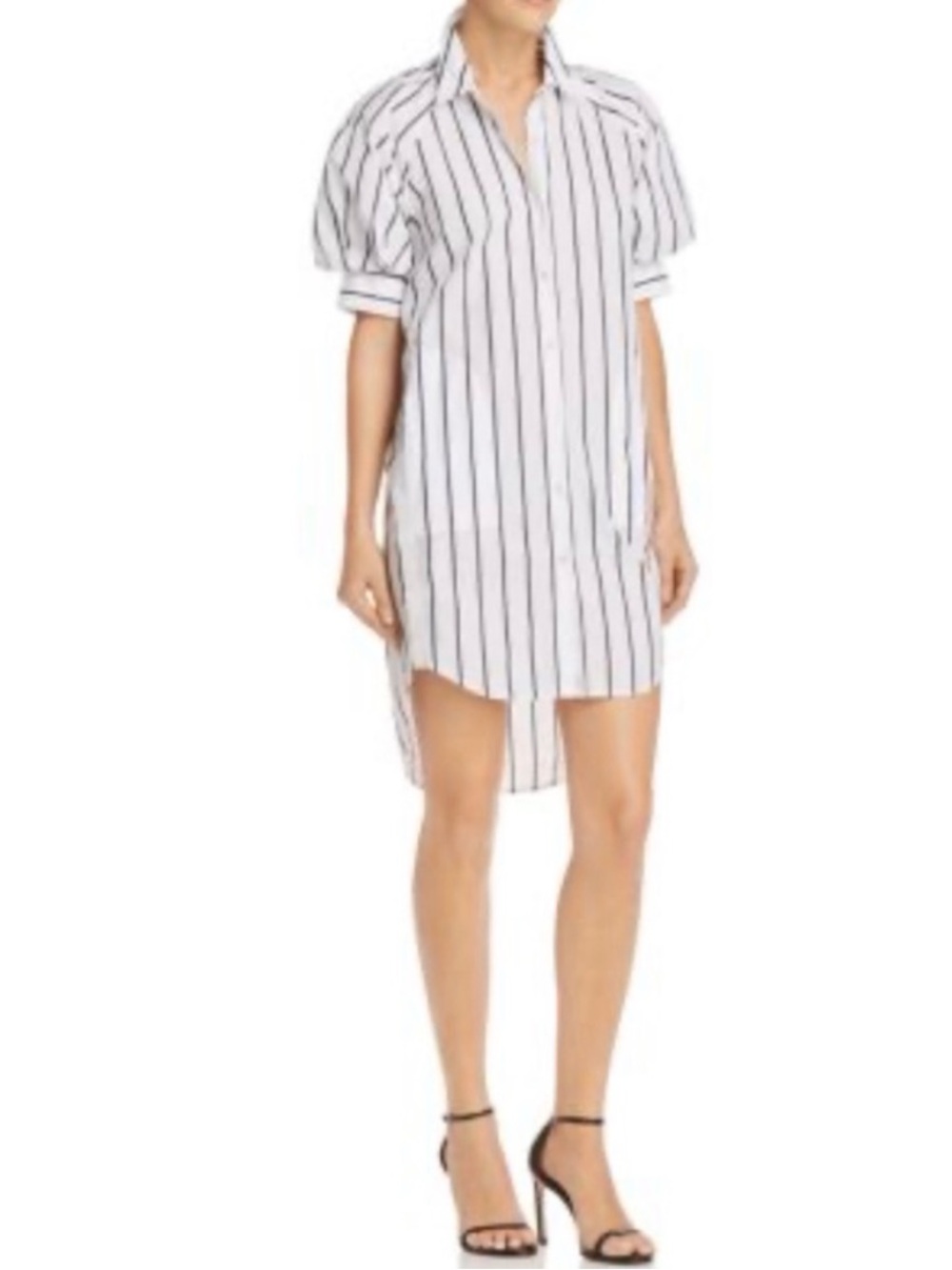 Joie Sephora White Navy Vertical-Stripe Puff Sleeve Button Down Shirt Dress XS